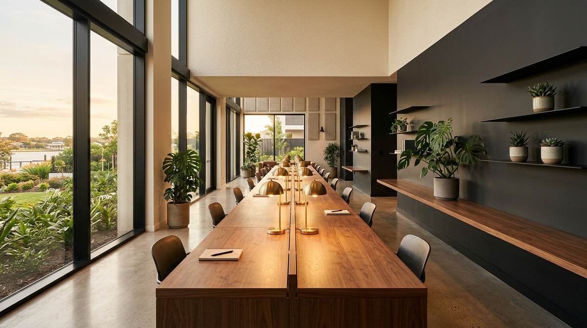 Resident co-working space with private offices and meeting rooms