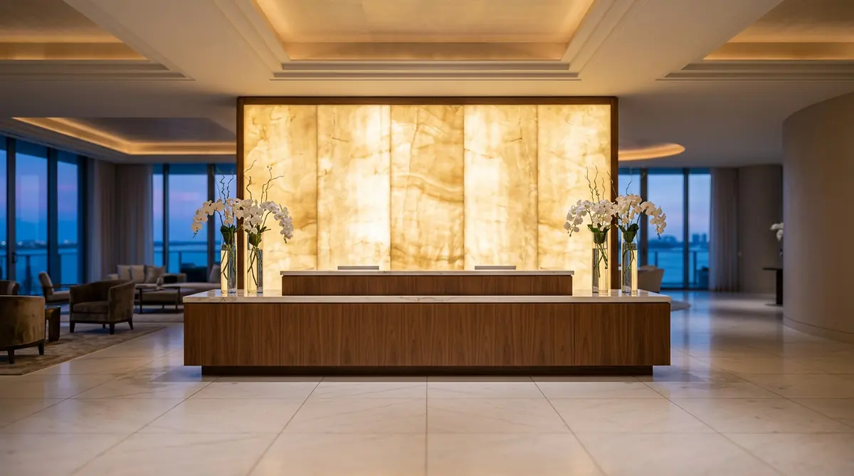 White-glove concierge service desk in a luxury residential lobby