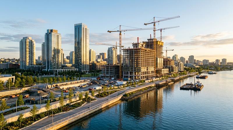 Metro waterfront skyline at dusk