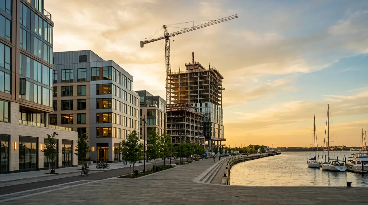 Metro waterfront skyline at dusk
