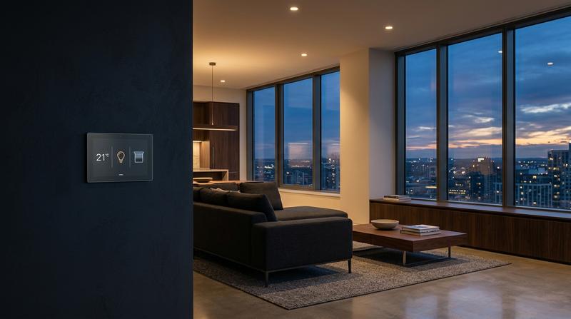 Smart home interface panel in a modern luxury residence