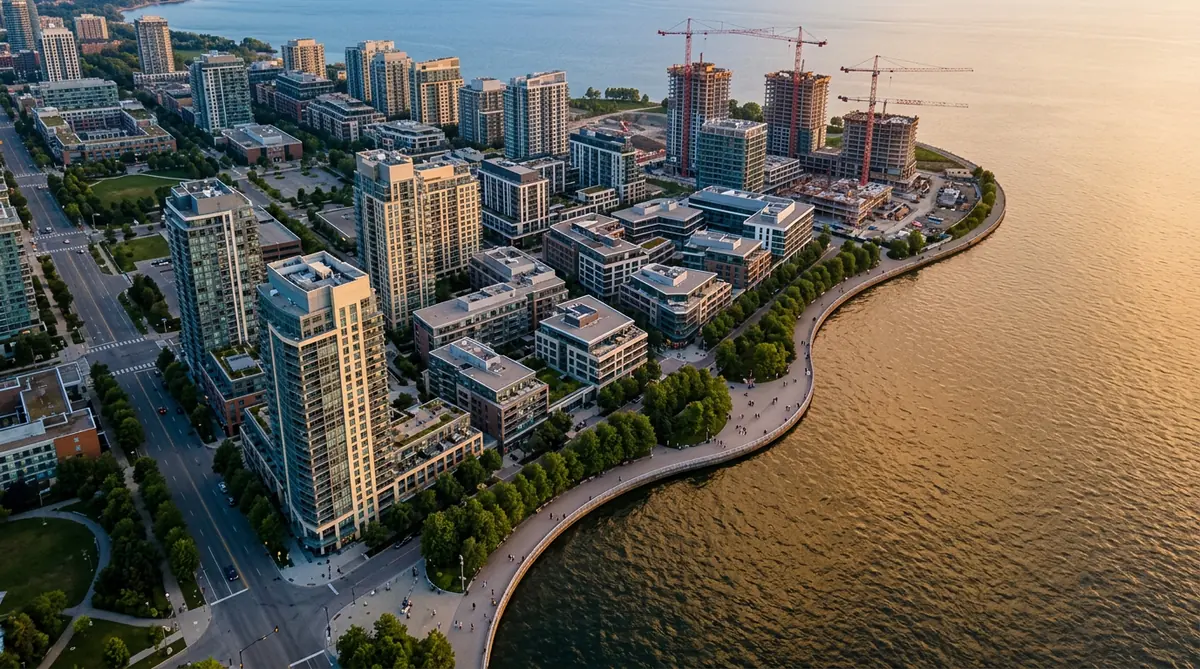 Waterfront property investment — aerial view of bay development